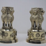 Golden Finish Brass Ashoka Pillar Indian Table Décor