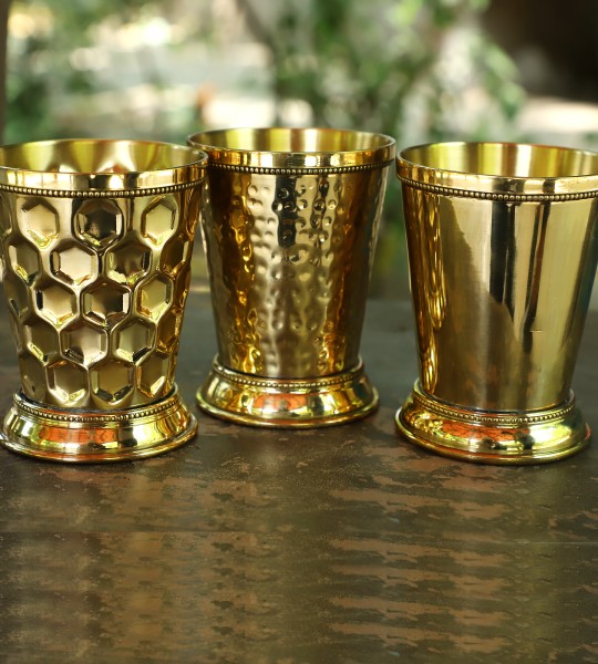 Brass Mint Julep Cup Goblet Tumbler Capacity-350 ML SET OF 3