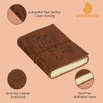 Genuine Leather Handmade Paper Diary Notebook Journal Size 5x7  Diary Planner Writing Notepad Pocket-TREE