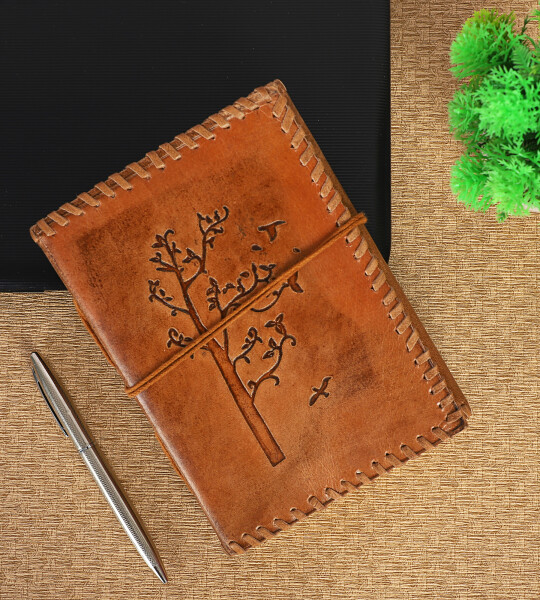Genuine Leather Handmade Paper Diary Notebook Journal Size 5x7  Diary Planner Writing Notepad Pocket-TREE