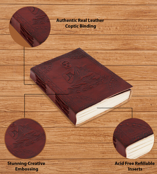 Genuine Leather Handmade Paper Diary Notebook Journal Size 5x7  Diary Planner Writing Notepad Pocket-BUDDHA