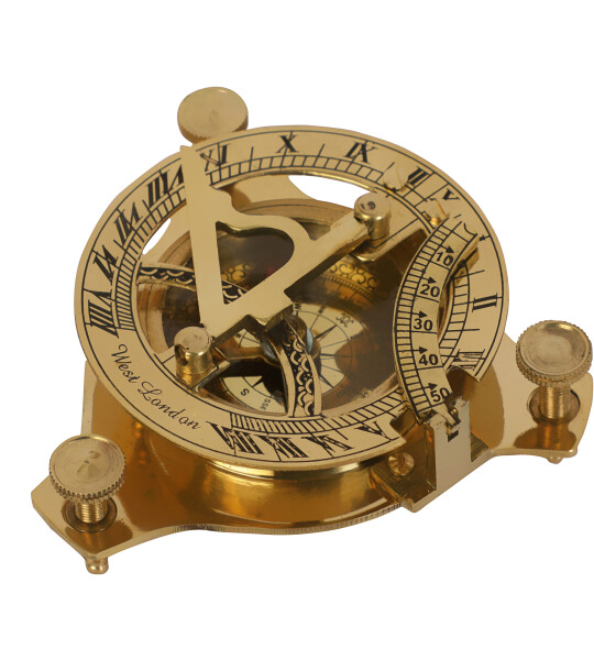 Magnetic Compass with Beautiful Brass Finish Sundial Sun Clock 3 Inch Navigation Pocket Compass