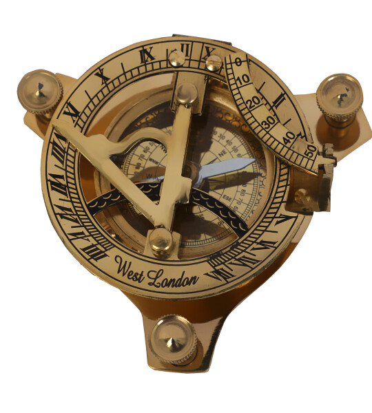 Magnetic Compass with Beautiful Brass Finish Sundial Sun Clock 3 Inch Navigation Pocket Compass with Brown Leather Case