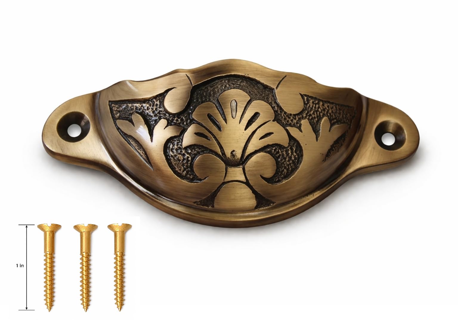 HANDTECHINDIA Antique Brass Drawer Pull Handles Set with Brass Screws Vintage Cabinet Handles Decorative Dresser Pulls for Furniture, Cupboard, Wardrobe, Desk & Chest Drawers (Type-7)
