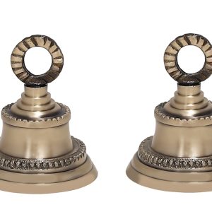 HANDTECHINDIA Traditional Carved Mini Brass Bell for Prayer, Feng Shui, Home Temple, Handcrafted Antique Brass, 2 Inch Height, Sound Healing & Decor, Rituals and Meditation Pack of 2