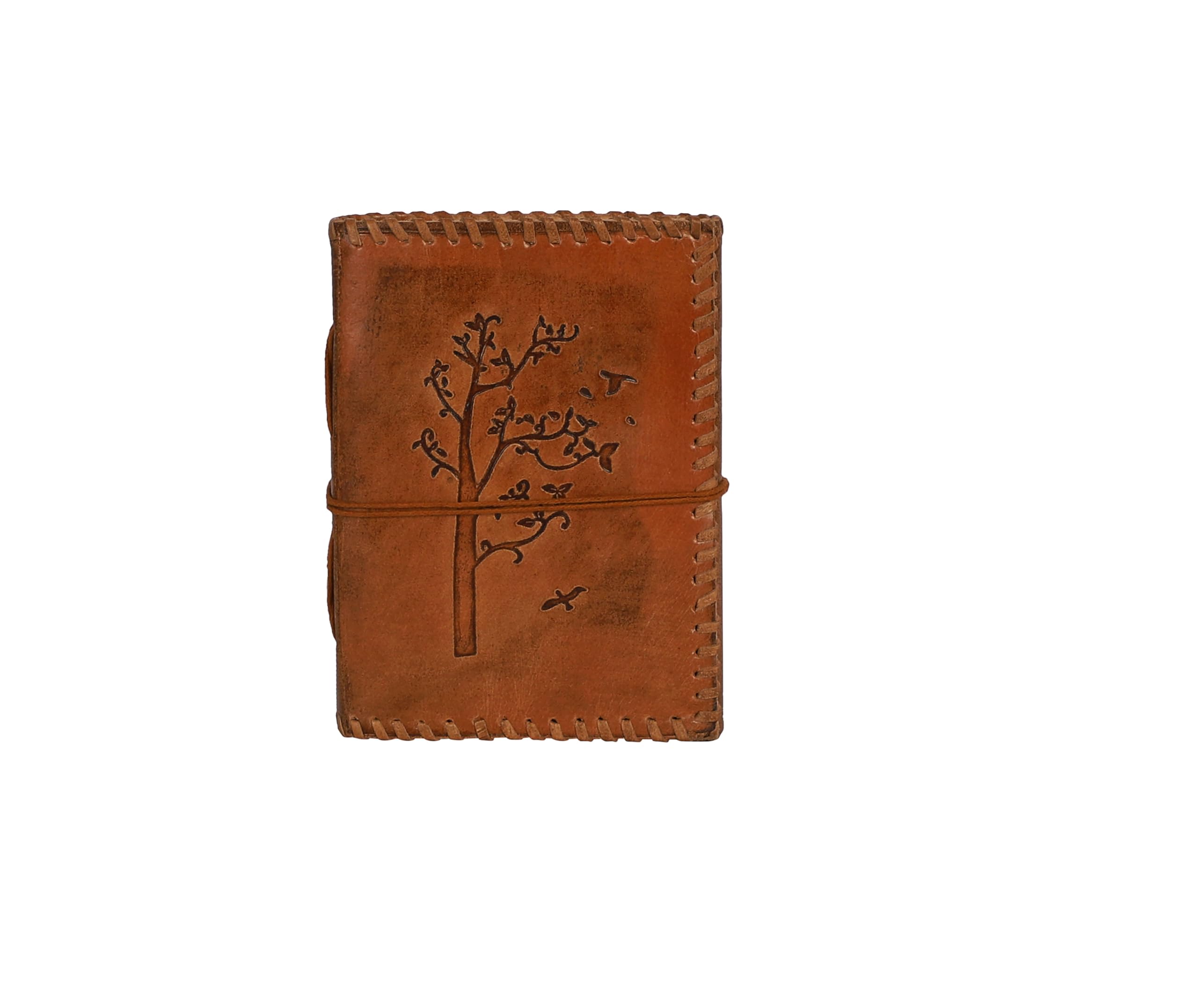 Wonderlist Handicrafts Vintage Leather Journal Notebook – 5x7 Inch Handmade Personal Diary with Unlined Pages, Tree Embossed Cover, Rustic Travel Writing Sketchbook