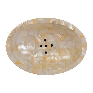HANDTECHINDIA Decorative Tabletop Soap Dish with Drain Facial Sponge Tray Soap Dish Holder for Bathroom Kitchen Sink Polished Shiny Easy to Clean Beautifully Craft Bathtub Soap Dish Tray (PEARL ROUND)