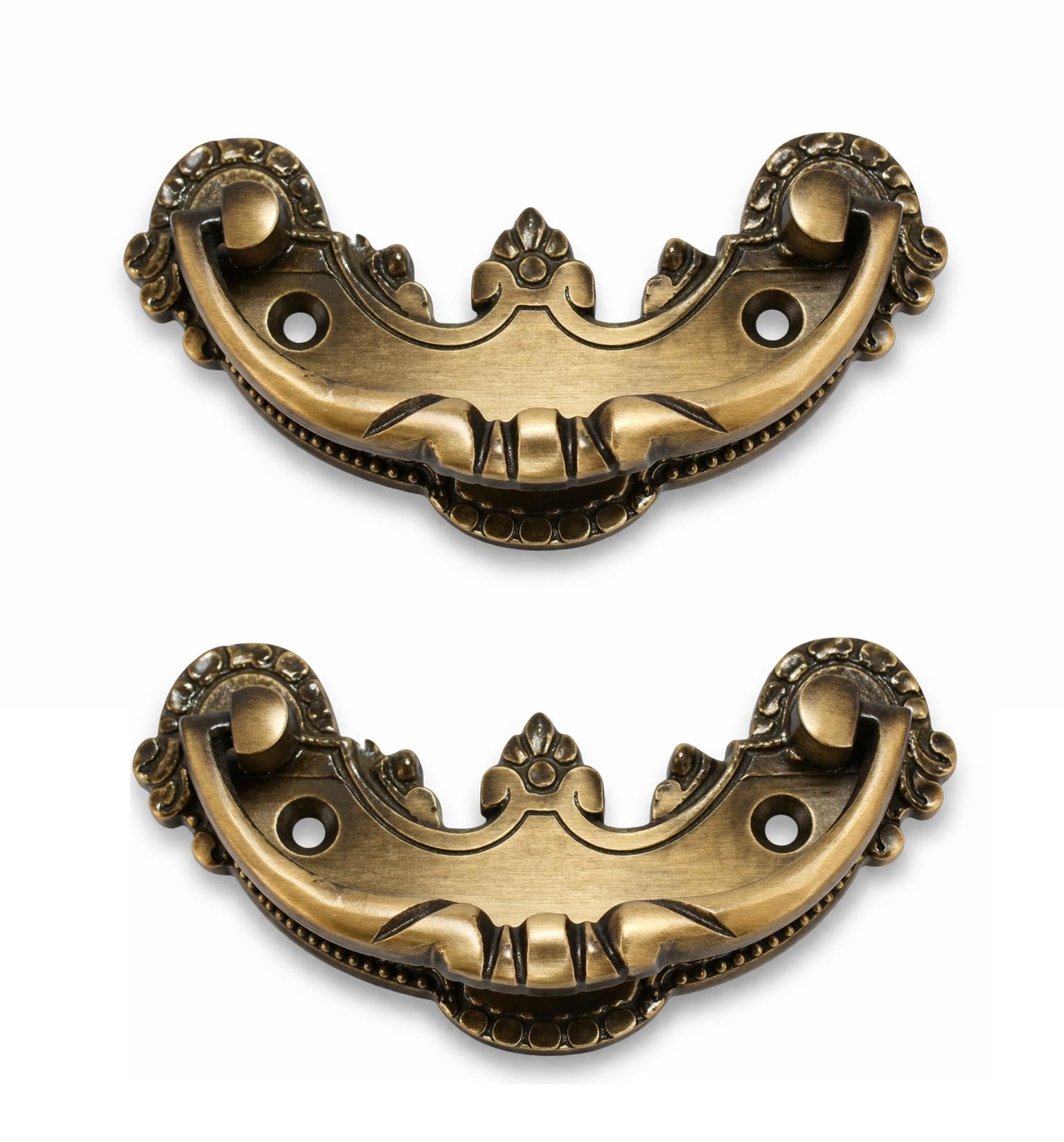 HANDTECHINDIA Antique Brass Drawer Pull Handles Set with Brass Screws Vintage Cabinet Handles Decorative Dresser Pulls for Furniture, Cupboard, Wardrobe, Desk & Chest Drawers (Type-4 Pack of 2)