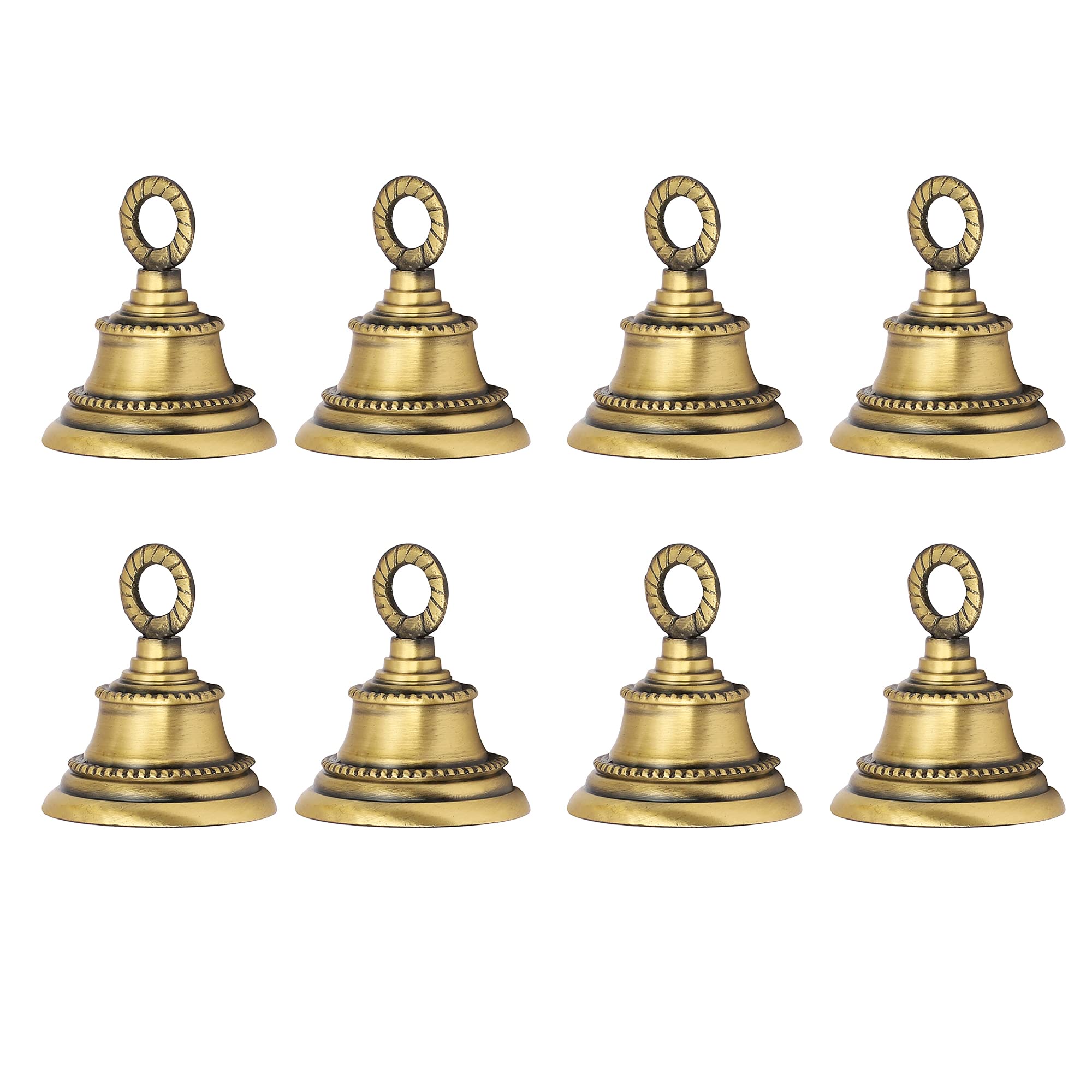 HANDTECHINDIA Indian Brass Bells Jingle Bells for Home Door Decor, Crafts, Chimes, Cow Pet Bells, Craft Bells with Hanging Loop, Christmas Festival Ornament (8, Classic)