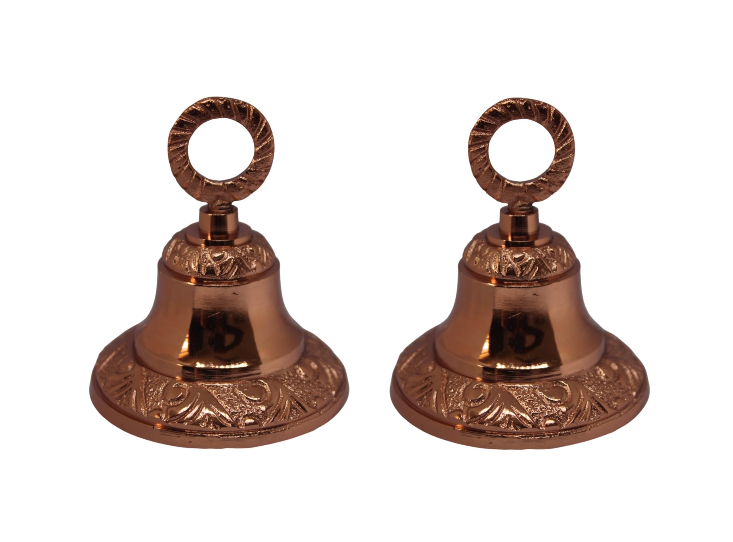Plain and Embossed Gold Indian Brass Bells Jingle Bells Home Door Décor Crafts Bells Christmas Decor Bells Pet Bells Christmas Craft Bells in Various Size and Set. (2, Rose-Embossed)