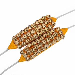 Dancing Bells Ghungroo Pair Indian Classical Dance Accessories with Colored Cushion Pad Best Dance Metal Brass Anklets Bells Ghunghroo Pad Yellow Triple Line