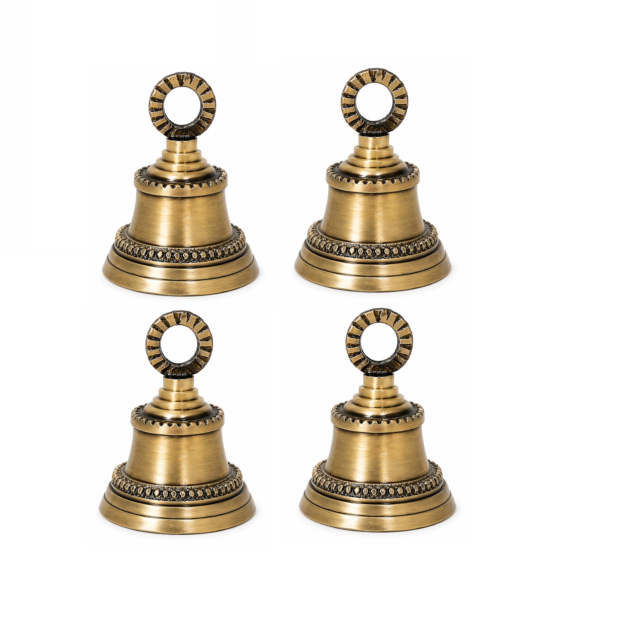 HANDTECHINDIA 2.3" Height Brass Jingle Bells for Home Door Decor, Crafts, Chimes, Christmas Decorations, Pooja Ceremonies, Hanging Ornament (4)